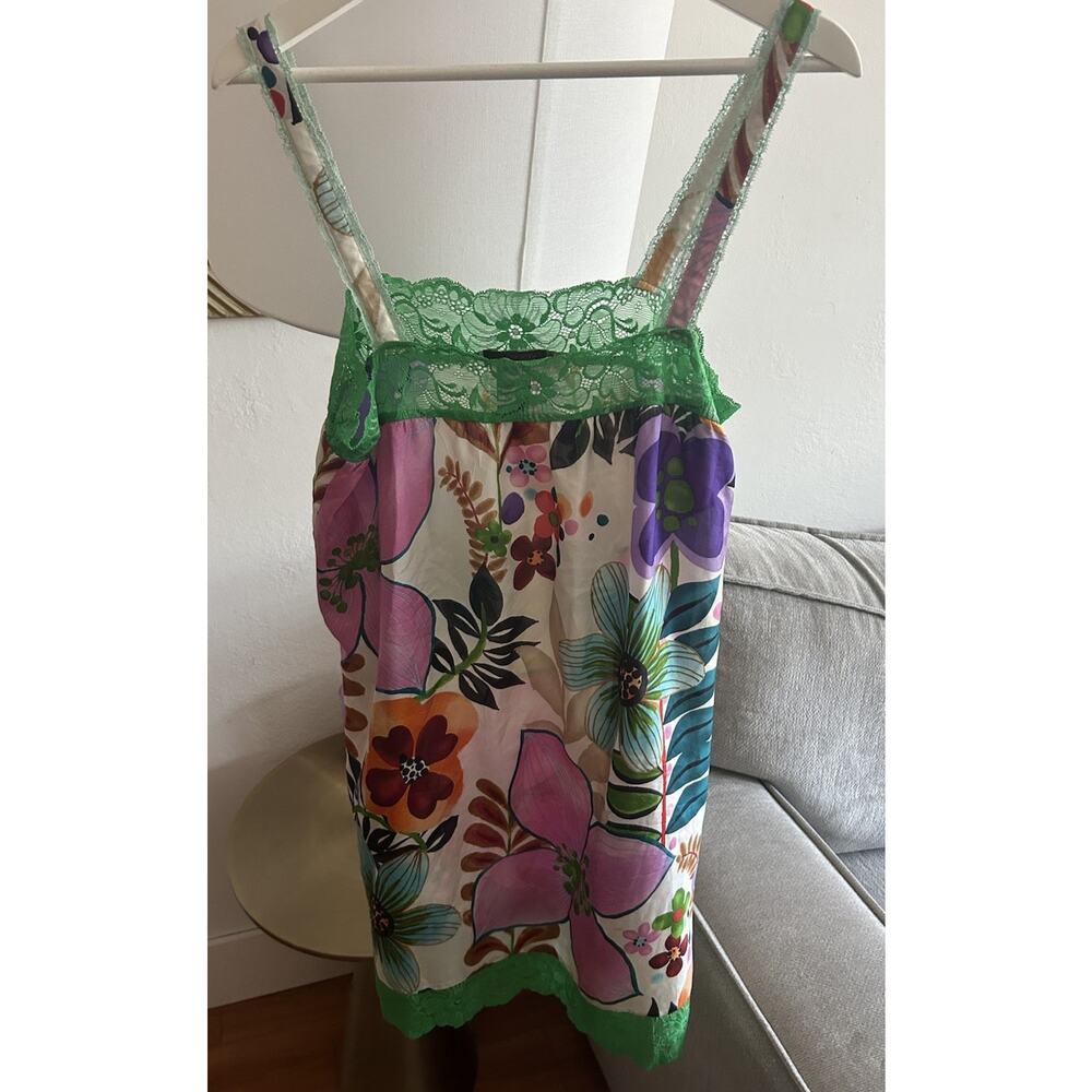 Custo Barcelona Silk Bright Floral Dress Lace Size 3.Tropical Beach